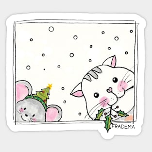 Cat and Mouse at Christmas Sticker